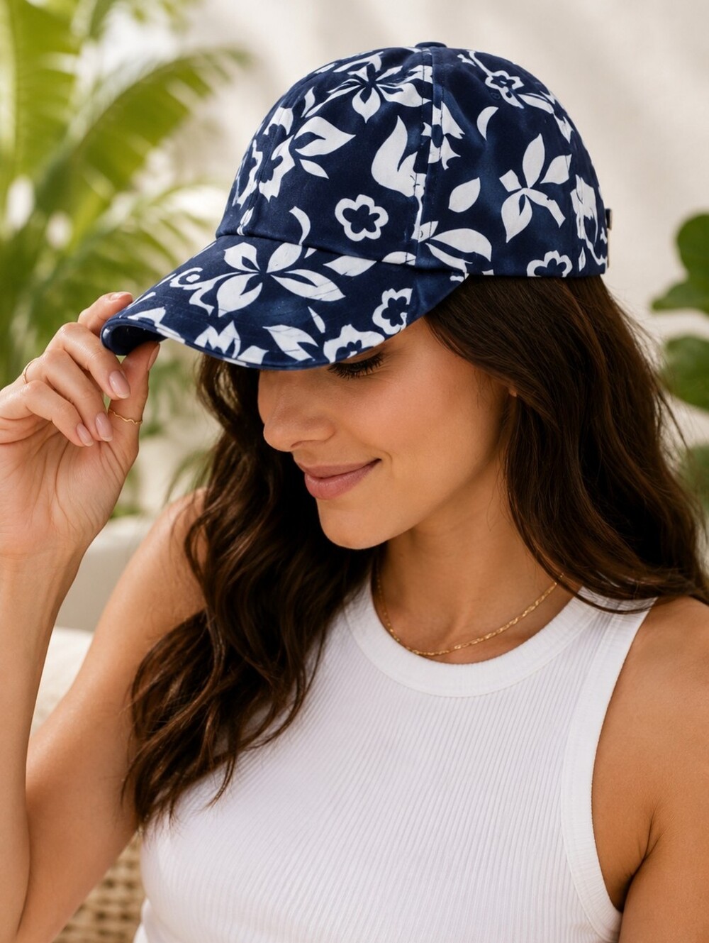 Floral Daystone Adjustable Baseball Cap – Navy Hibiscus Print NWOT